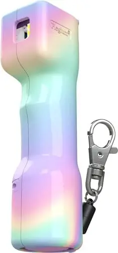 Produktbild: Plegium Smart-Pfefferspray zur Selbstverteidigung. 5-in-1, kostenlose Nachrichten & Notrufe, integrierte Sirene & Blitzlicht. Schlüsselbund mit magnetischem Schnellverschluss. (Regenbogen)