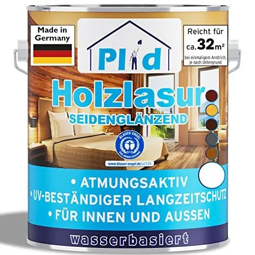 Produktbild: PLID® Holzlasur Innen & Aussen Weiß 2,5L - Holzschutzlasur Außen mit UV beständigem Langzeitschutz- Grundierung Holz Außen - Holzschutzgel - Holz Lasur atmungsaktiv - Made in Germany