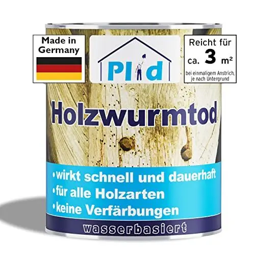 Produktbild: Plid Holzwurm-Schreck – Effektiver Holzschutz/Holzwürmer & Holzbohrkäfer | Tiefenwirksame Verfestigung & Prävention | Umweltfreundlich, farblos & einfach anzuwenden für Innen & Außen (750ml)