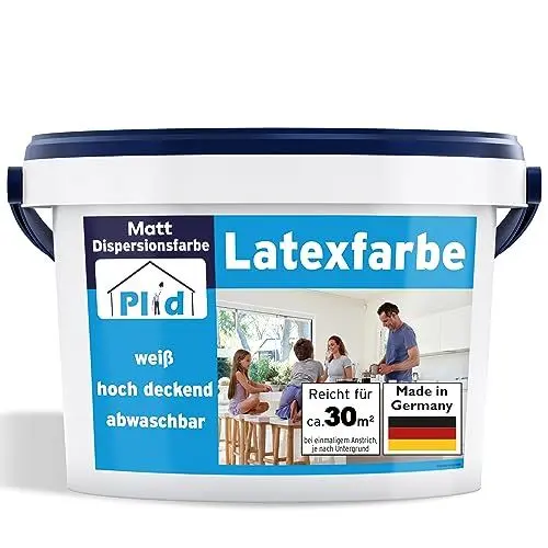 Produktbild: Plid® Latexfarbe Weiß matt - Abwaschbare Farbe Innen für Küche & Badezimmer - Latexfarbe abwaschbar leicht zu reinigen & nicht schlämmend -Latexfarbe abwaschbar nicht füllend (5000ml - matt)