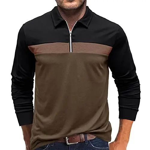 Produktbild: Plilima Poloshirt Herren Langarm Kontrastfarben Golf Poloshirt Herren Tennis Shirt Herren Polohemd Polo Shirts