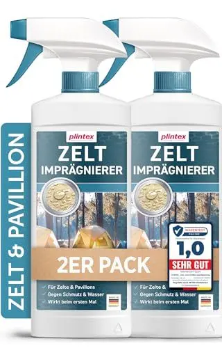 Produktbild: PLINTEX® 2x580ml Zelt & Pavillon Imprägnierung - Imprägnierspray für Zelte, Markisen, Sonnenschirm oder Pavillons - effektiver Flächen- & Nahtdichter für Zelte - dermatologisch getestet & atmungsaktiv
