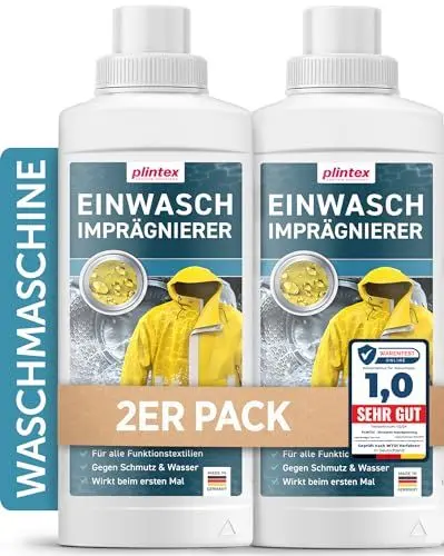 Produktbild: PLINTEX® Einwaschimprägnierung 2 x 580ml für Outdoorbekleidung und Funktionskleidung ohne Baumwollanteil - Imprägnierung Waschmaschine - Softshell, Gore-tex, Skibekleidung, Motorradbekleidung