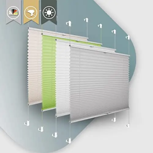 Produktbild: Plissee ohne Bohren Klemmfix 85x120cm(BxH) Hellgrau Jalousie Sonnenschutz Easyfix Faltrollo Lichtdurchlässig Rollo für Fenster & Tür