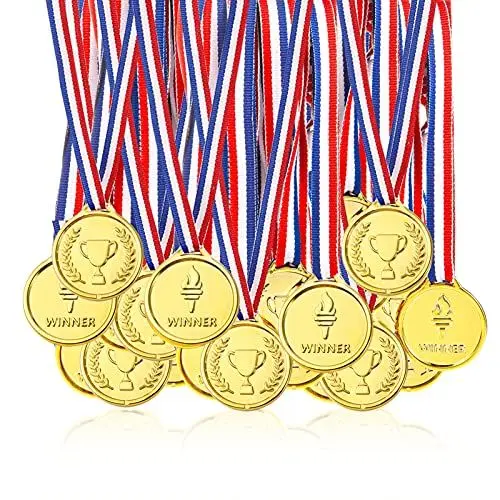 Produktbild: Pllieay 100 Stücke Gold Medaillen Kunststoff Gold Gewinner Medaillen für Kinder Sport Party, Wettbewerb, Preise