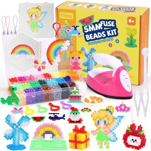 Produktbild: Pllieay Bügelperlen Set 5mm - 24 Farben Bügelperlen-Set mit Mini-Bügeleisen, Steckplatten, Pinzetten, Bügelpapier, Musteranleitung - DIY Bastelset Kinder Geschenk für Jungen und Mädchen