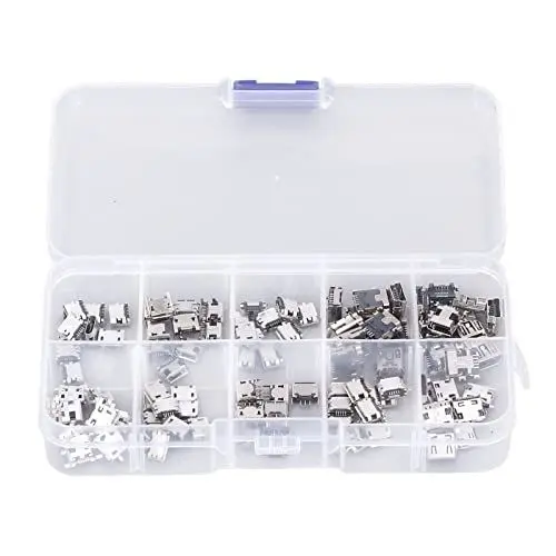 Produktbild: plplaaoo 100 Stück Micro-Mini-USB-Buchsenstecker, Micro-USB-Stecker-Set, mehrere Spezifikationen, Micro-USB-Schnittstelle, einreihige Buchsenleiste für Haushaltsgeräte