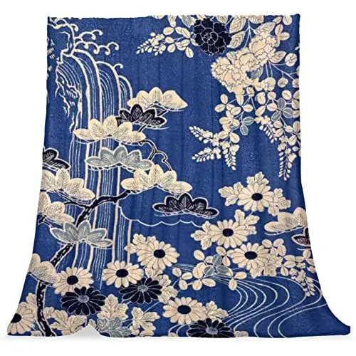 Produktbild: Plüschdecke Decke warm gemütlich weich Mikrofaserdecken,Japanische Blaue Zypresse Blumen Landschaftsweinlese