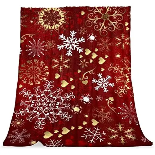 Produktbild: Plüschdecke, Nickerchendecke, Warm Cosy Soft, Mikrofaserdecken,Weihnachtsrote goldene Schneeflocke