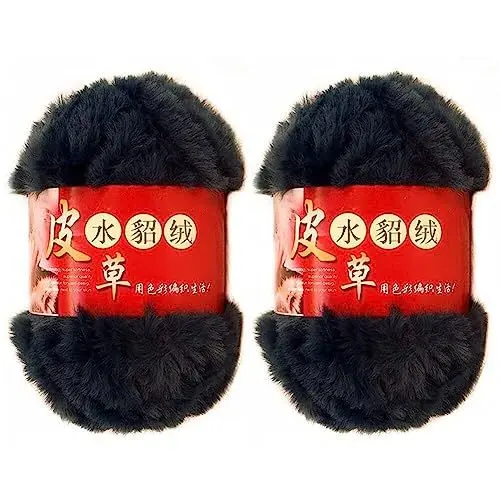 Produktbild: Plüsch-Kunstfell-Garn,MoreChioce 2 x 100 Gramm Micro-Polyester Strickwolle Handstrickgarne Flauschiges Kunstfellgarn Fransengarn Plüschgarn Häkelgarn für DIY Stricken Schal Handschuhe Hut,Schwarz