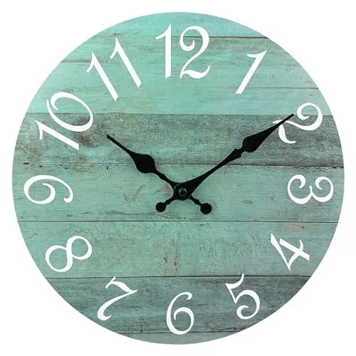 Produktbild: Plumeet 25cm Holz Wanduhr Rahmenlose Wanduhr mit Geräuschlosem Quarzwerk Moderner Rustikale Küsten Country Village Uhr Dekoration Wohnzimmer Schlafzimmer Küche, Grün