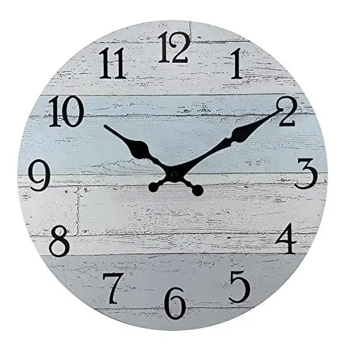 Produktbild: Plumeet 40.6cm Extra Große Holz Wanduhr Rahmenlose Wanduhr mit Geräuschlosem Quarzwerk Moderner Rustikale Küsten Country Village Uhr Dekoration Wohnzimmer Schlafzimmer Küche