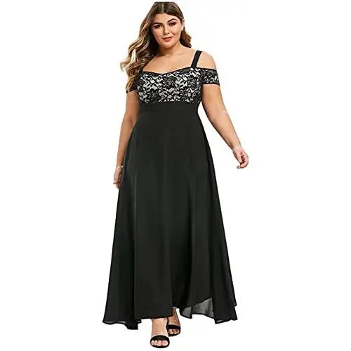 Produktbild: Ansenesna Festliche Kleider Für Hochzeit Spitze Lange Abendkleider Große Größen Damenkleider Festlich Kleider Für Mollige One Shoulder Ballkleider Lang Frauen Partykleid Elegantes Kleid Hochzeit Gast