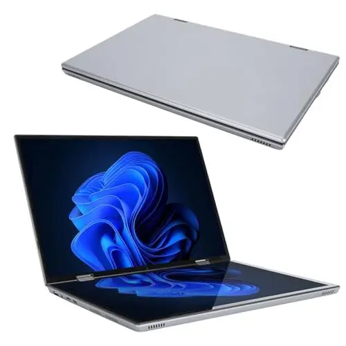 Produktbild: Plyisty 14-Zoll-Dual-Touchscreen-Laptop, 360-Grad-Flip-2,2K-HD-Laptop, 32 GB DDR4-Speicher, 512 GB SSD-Festplatte, mit Virtual Touch-Tastatur, 1,9 MP-Kamera (EU-Stecker)