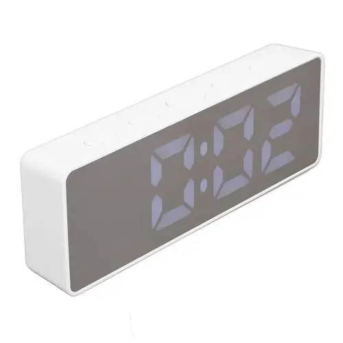 Produktbild: Plyisty LED-Digitalwecker, 2 Alarme, Moderne Elektronische Uhr, Uhr/Datum/Temperatur/Nacht/Alarmmodus, für Schlafzimmer, Wohnzimmer, Büro (White)