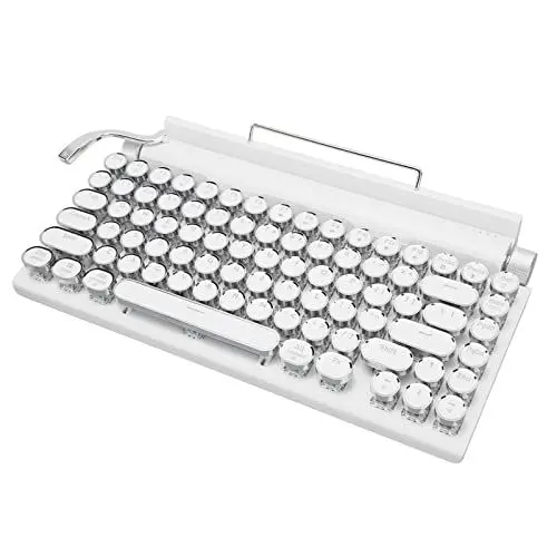 Produktbild: Schreibmaschine, Mechanische Gaming-Tastatur, Blauer Schalter, 83 Tasten, Runde Tastenkappen, Kabellose Retro-Tastatur mit Typ C für Telefon, Laptop, Tablet (White)