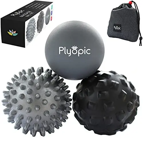 Produktbild: Plyopic Massagebälle Set – Für Selbstmassage, Fuß-Massage & Triggerpunkt-Therapie - Inkl. Faszienball mit Noppen, Spike Igelball & Lacrosse Massageball - Für Ihren Rücken, Foot, Beine & Nacken