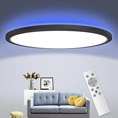 Produktbild: Pmgud LED Deckenlampe 24W Led Deckenleuchte RGB Hintergrundbeleuchtung 6 Farbwechsel mit Fernbedienung Dimmbar 2100 Lichtstärke 3000-6000K LED Farbstimmung Rund Lamp für Schlafzimmer Küche Badezimmer