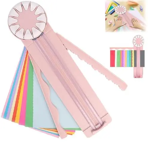 Produktbild: Pmueuff Papierschneider, 12-in-1 Papier Schneidemaschine, Papierschneidegerät Tragbare, Kantenschneider für Papierschneidemaschine, Multifunktionale Papierarbeiten für Bastelpapier, Scrapbook (Rosa)