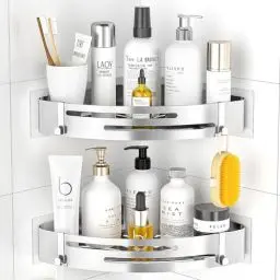 Produktbild: PNNP Duschablage Ohne Bohren Ecke: Duschrega Edelstahl 2 Stück Duschkorb Selbstklebend Mit 4 Haken Badezimmer Regal für dusche aufbewahrung Shampoo und Duschgel (Silber)