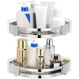 Produktbild: PNNP Duschablage Ohne Bohren - Silber, Duschregal Ecke Edelstahl 2 Stück, Badezimmer Regal Selbst Klebend Mit 4 Haken, Badregal Ohne Bohren für Küche Bad Duschkorb zum Hängen