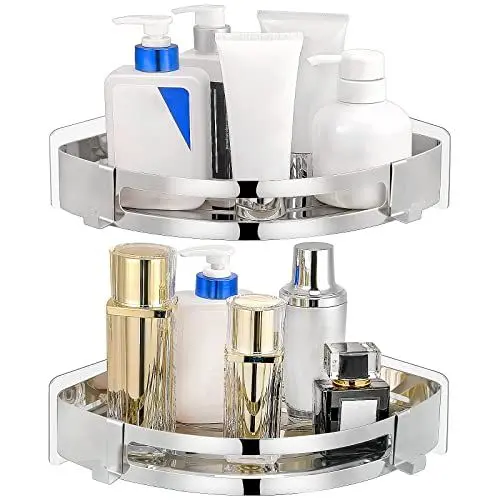 Produktbild: PNNP Duschablage Ohne Bohren - Silber, Duschregal Ecke Edelstahl 2 Stück, Badezimmer Regal Selbst Klebend Mit 4 Haken, Badregal Ohne Bohren für Küche Bad Duschkorb zum Hängen