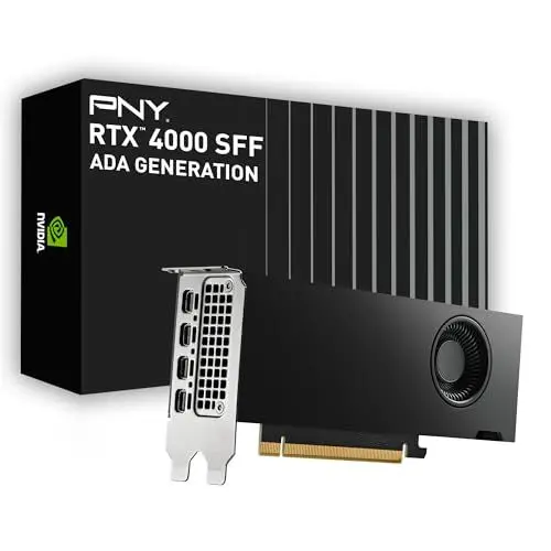 Produktbild: PNY NVIDIA RTX 4000 SFF Ada Generation 20GB GDDR6 PCI Express 4.0 Dual Slot, Low Profil 4X MiniDisplayPort, 8K Support, Ultraleiser aktiver Lüfter