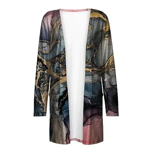 Produktbild: Poamen Mantel Damen Animal Print Strickjacke Dünne Leicht Cardigan Offener Front Übergangsjacke Festliche Wintermantel Kurze Trenchcoat(F C,M)