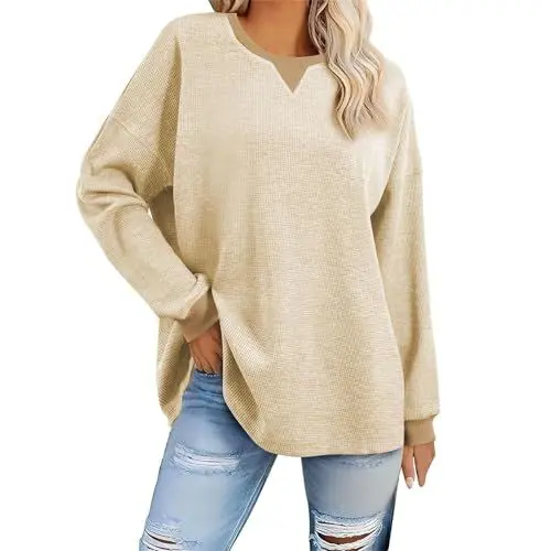 Produktbild: Poamen Pullover Damen Rundkragen Strickpullover Einfarbig Langarm Sweater Solide Sport Style Strickpulli Locker Casual Jumper Mode Bequem Sweatshirt(A Gelb,M)