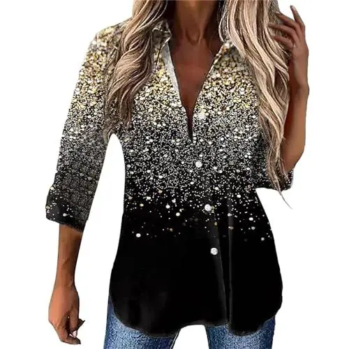 Produktbild: Poamen Sweatjacke Damen mit Kapuze Glitzer Bluse Damen Pailletten Langarmshirt Elegant Große Größen Hemd Party Cocktail Shirt tiktok Trend Sachen(Bleu foncé,7XL)
