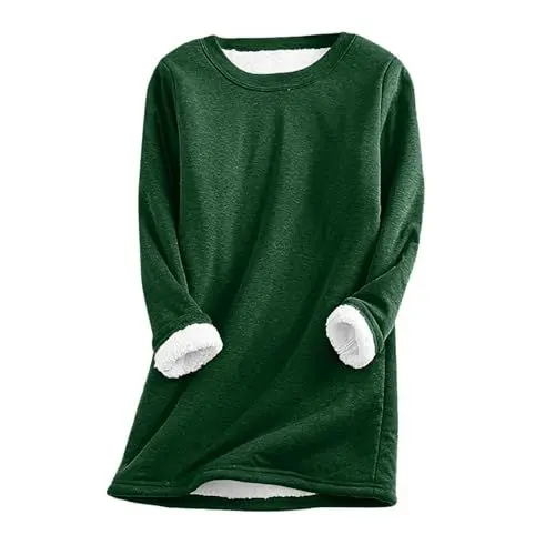 Produktbild: Poamen Sweatshirts Damen Rundkragen Langarm Pullover Plüsch Gefütterte Sweats Einfarbig Verdickte Warme Oberteile Casual Basic Langarmshirt(B Grün,L)
