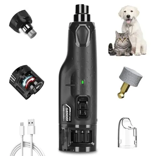 Produktbild: Krallenschleifer für Hunde, 6-Gang-Haustier-Krallenschleifer mit 2 LED-Lichtern für große, mittlere, kleine Hunde und Katzen, Professioneller Akku mit 3 Anschlüssen Elektrischer Hundekrallenschneider