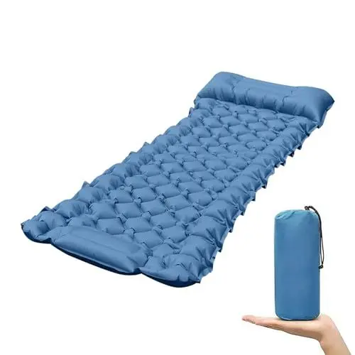 Produktbild: Podazz Selbstaufblasende Campingmatte - Ultraleichte Schlafmatte mit Kissen 10cm Dicke wasserdichte Campingmatratze Langlebige Reisematratze mit eingebauter Fußpumpe für Rucksacktourismus (Blau)