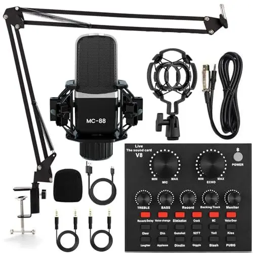 Produktbild: Podcast Mikrofon Bündeln, Alles in Einem Audioschnittstelle mit Studio-Kondensatormikrofon, perfekt für Podcasting, Aufnahme, Gesang, Streaming und Gaming, PC, Smartphone, YouTube, TikTok