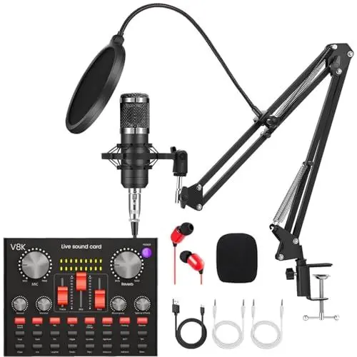 Produktbild: Podcast Mikrofon Bündeln, Audio Interface mit Cardioid Designer BM800 Mikrofon für Gamer und All-in-One Mischpultr, Perfekt für Live Streaming, Singen, YouTube, Gaming
