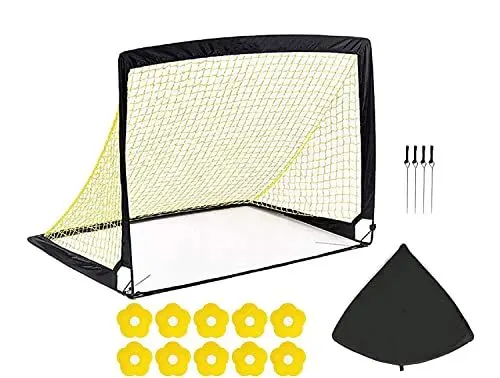 Produktbild: PodiuMax Faltbar Pop Up Fußballtor mit 5 x Hütchen, 4 x Bodenanker, Schnell Aufzustellen,Tragbar und Stabil, 123 x 90cm
