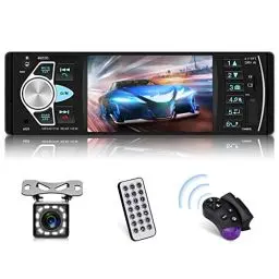 Produktbild: Podofo 1 Din 4.1 Zoll HD Bildschirm Autoradio mit Bluetooth Freisprecheinrichtung/USB/FM/SD/AUX/Rückfahrkamera (12 Lichter) / Lenkrad-Fernbedienung