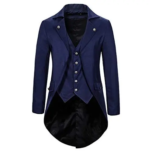 Produktbild: PODOLIXIA Hemd Man Herren Mantel Frack Jacke Gothic Gehrock Kostüm Praty Outwear Karierte Hemdjacke Herren (Navy, S)