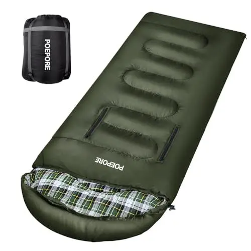 Produktbild: POEPORE Schlafsack Outdoor 3-4 Jahreszeiten Flanell Schlafsäcke Leichter Deckenschlafsack Kleines Packmaß für Erwachsene mit Arme und Füße Reißverschluss 220x80 cm Olive