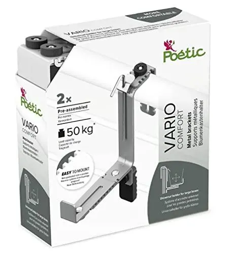 Produktbild: POETIC 516708 Vario Comfort Blumenkastenhalter, für Geländerbreiten von 4 - 12 cm, besonders geeignet für große Kästen, weiß (Verpackungen Kann Variieren)
