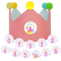 Produktbild: POFIBO Geburtstagskrone Mädchen, Kindergeburtstag Krone mit Button Zahlen von 0-9 Kinder Partyhüte Musselin Happy Birthday Geburtstags Krone Foto Requisiten Geburtstagsdeko für Kinder Mädchen