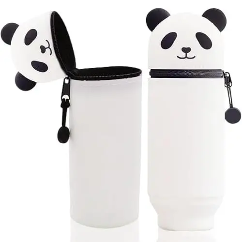 Produktbild: POHOVE 2 in 1 Silikon Federmäppchen Kawaii Federmäppchen,Teleskopisch Ständer Schlampermäppchen Silikon, Kawaii Katze Niedlicher Panda für Kinder Schule Home Office Supplies