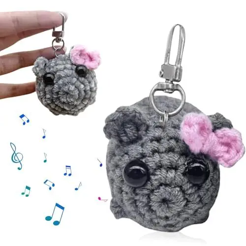 Produktbild: POHOVE Hamsti Schlüsselanhänger, trauriger Hamster Schlüsselanhänger mit Sound, trauriger Hamster Meme Plüschtier, handgestricktes trauriger Hamster Kuscheltier für Freunde, Partner(FARBE:Gray)