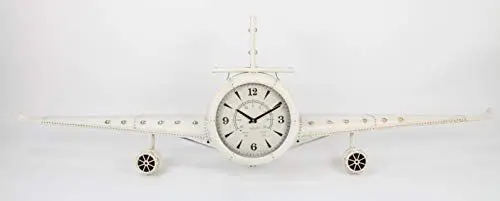 Produktbild: point home Design-Wanduhr Flugzeug aus Metall, Retro, weiß, 59cm