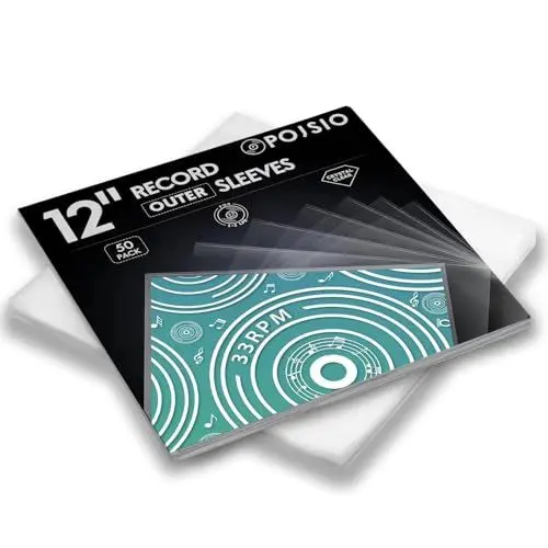 Produktbild: POJSIO 12 Zoll LP Schallplatten Hüllen Aussenhüllen - 50 Stück Vinyl LP Hüllen Außenhüllen (32.5 x 32.5 cm) | Transparent Polypropylen Vinyl Schutzhüllen für Single & Doppel LPs,12.75