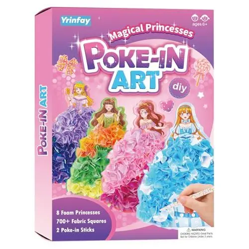 Produktbild: Poke Art Basteln Kinder - DIY 8 magische Prinzessinnen und 6 Accessoires - Prinzessin Bastelset Spielspielzeug für Mädchen 6 7 8 - Geschenk Mädchen Junge 9 10 11 12 Jahre