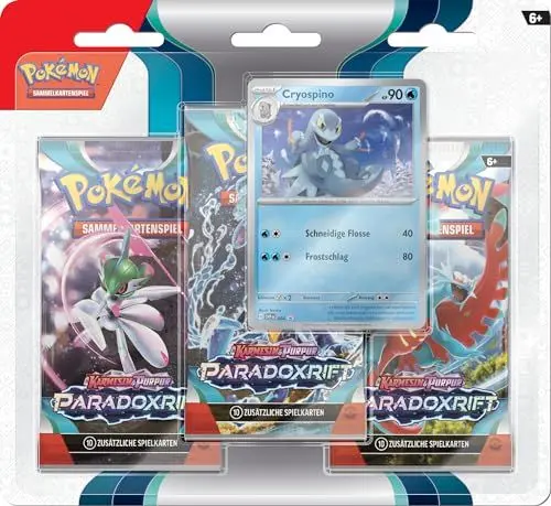 Produktbild: Pokémon-Sammelkartenspiel: 3er-Pack (Cryospino) Karmesin & Purpur – Paradoxrift (3 Boosterpacks & 1 holografische Promokarte)