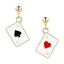 Produktbild: Poker Ohrringe Vergoldet Spielkarten Muster Ohrringe Mode Ohrhänger Schmuck Geschenk für Mädchen Hochzeit Geburtstag Weihnachten Muttertag