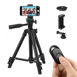 Produktbild: Polarduck Handy Stativ Kamera Stativ: 26 Zoll 65cm Aluminium-Leichtbau Smartphone Stativ für iPhone Samsung Huawei und Kamera mit Bluetooth-Fernbedienung | Schwarz