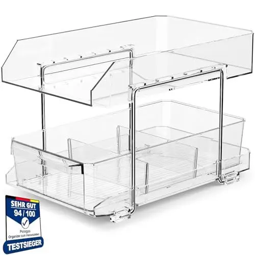 Produktbild: Polegas Schrank Organizer Küche Küchenschrank Kühlschrank Unterschrank Organizer,Multifunktionale Acryl mit Schiebeschublade Küchenregal,Unter Waschbecken Organizer Kosmetik, Gewürzregal Ausziehbar